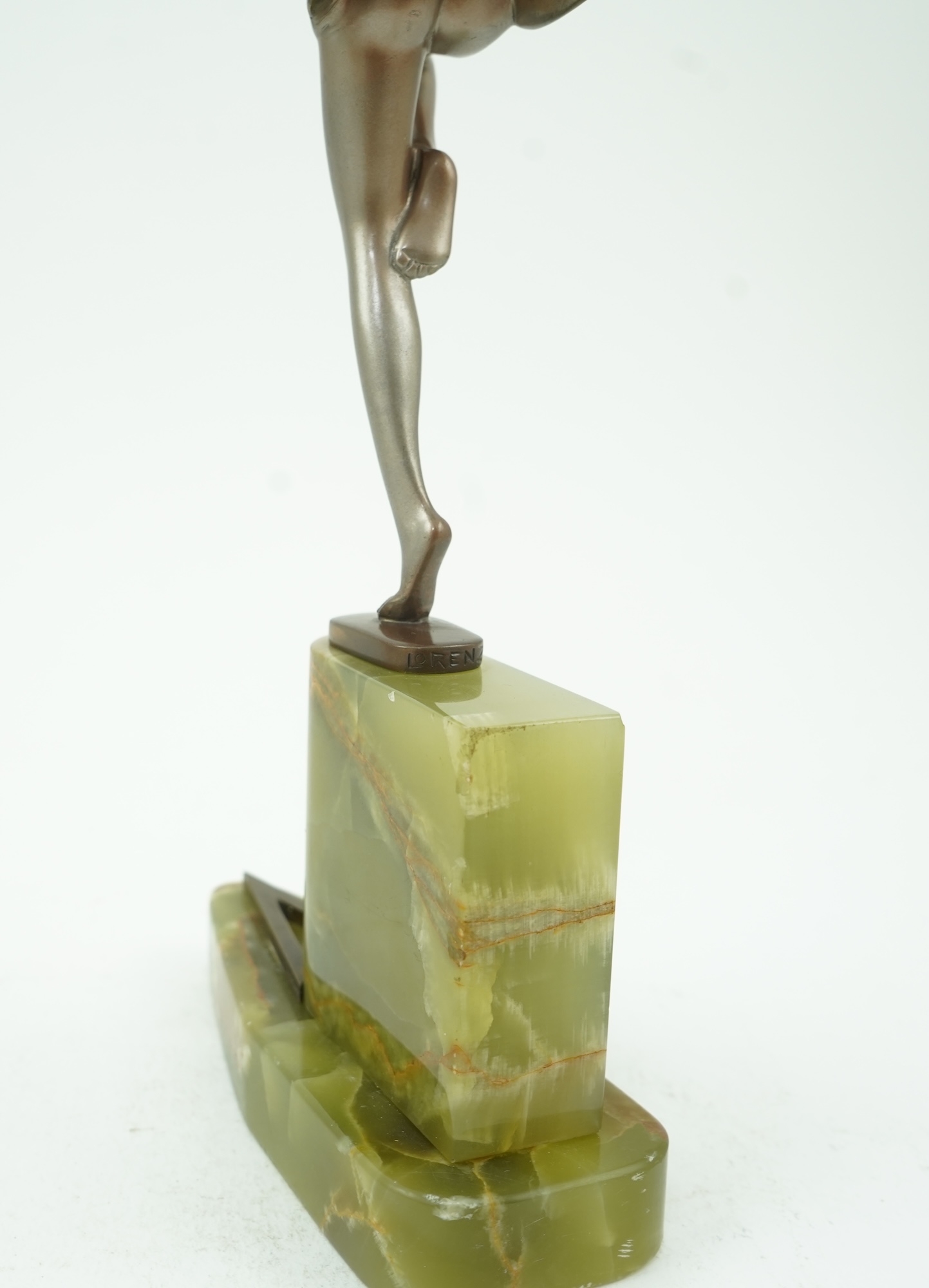 Josef Lorenzl (Austrian, 1892-1950): An Art Deco silvered bronze model of a ‘Scarf Dancer’